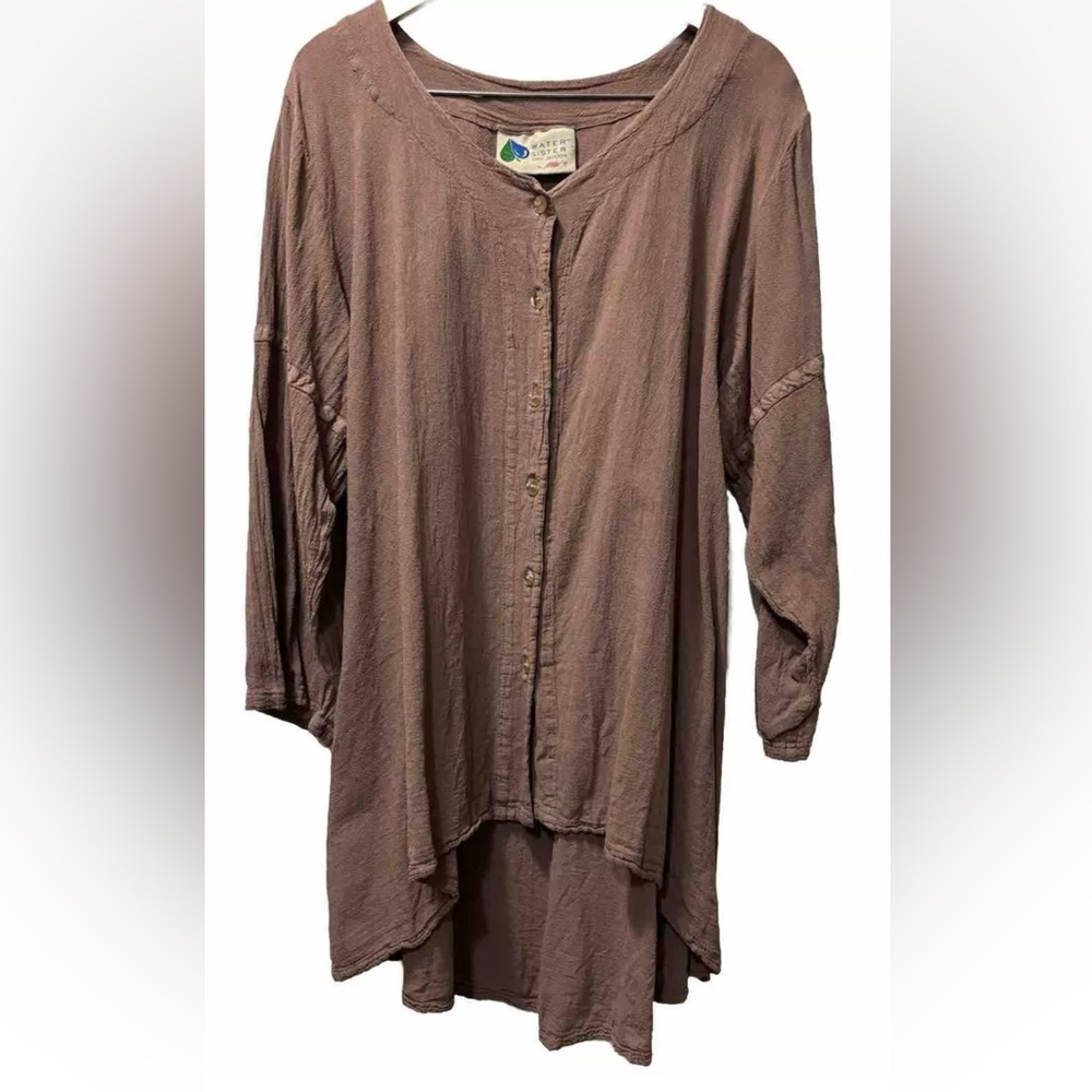 WATERSISTER DRY GOODS Brown Cotton Gauze Lagenlook Tunic Plus Size 3